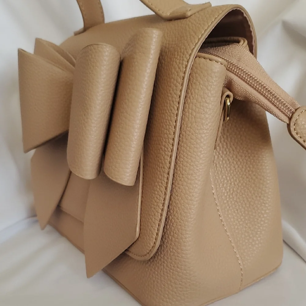 Neutral Beige Bow-Appliqué Top Handle Satchel - Picture 7 of 12